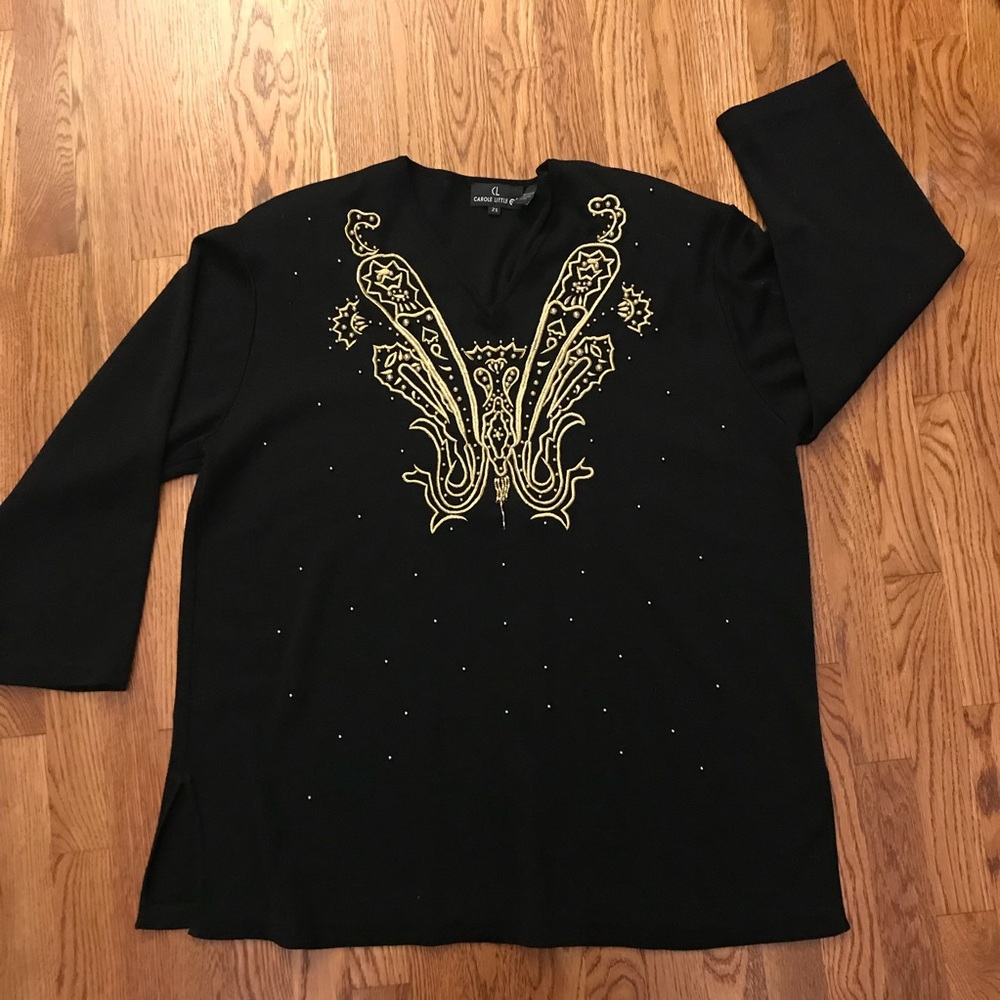 Carole Little 2X wool black & gold holiday sweater - Picture 1 of 8